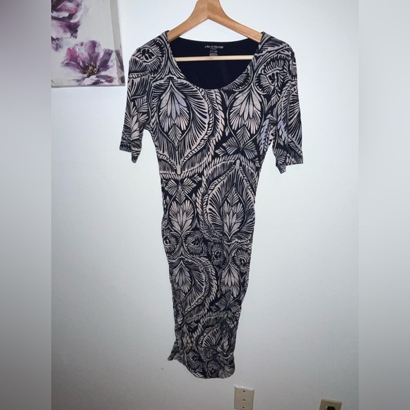 Nordstrom A Pea in a Pod ruched maternity dress Midi-  small PTP 16.5inch - Picture 2 of 11